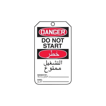 Accuform Safety Tags, DANGER DO NOT START BILINGUAL ARABIC, 5.75in x 3.25in, RP-Plastic, 5PK TMA105PTM